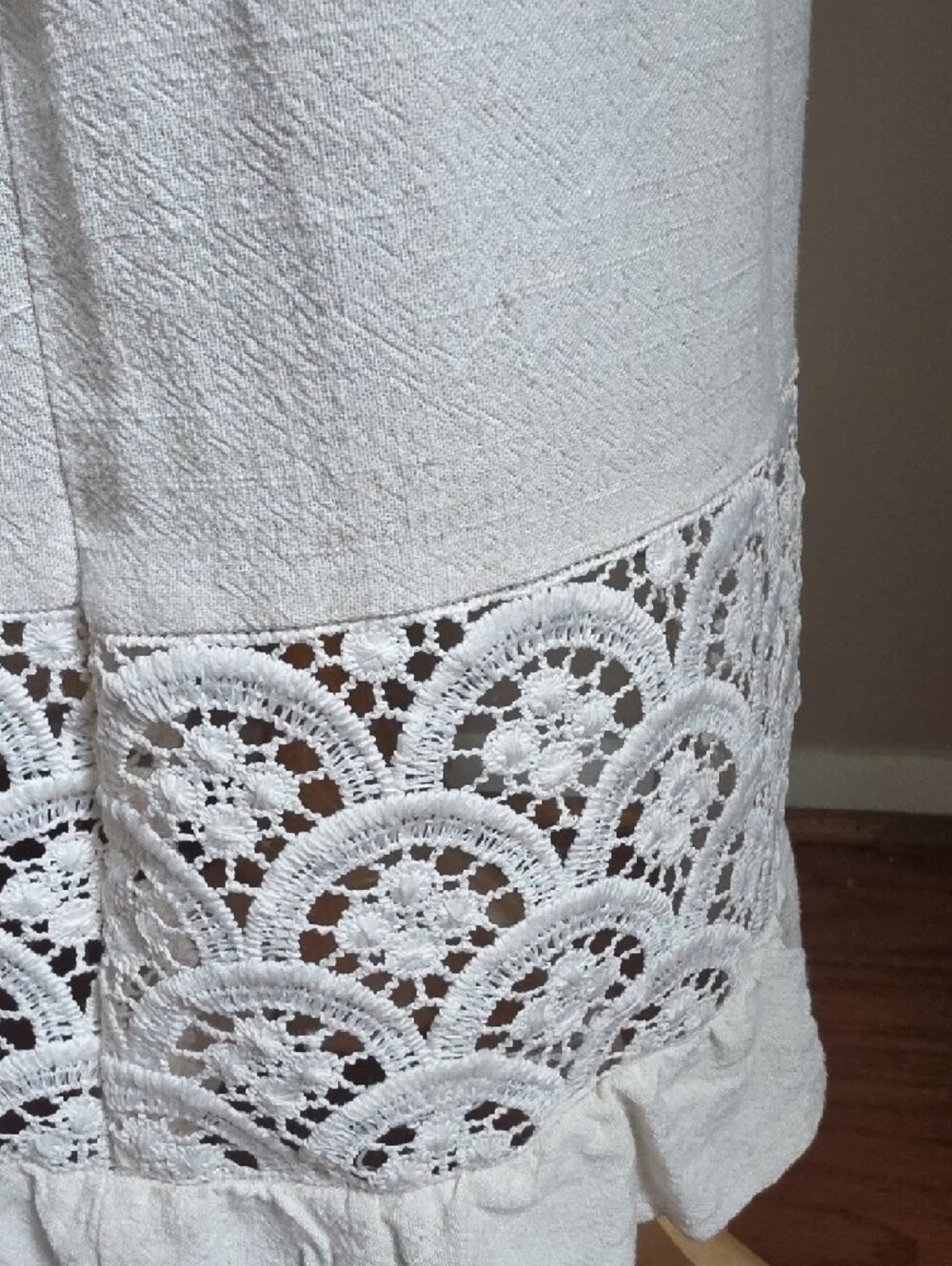 White Lace-Trim Linen Maxi Skirt - Picture 6 of 12
